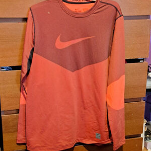 Men's Nike Pro Fitted Long Sleeve Shirt Size L Red Black